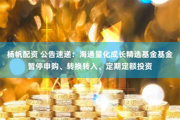 杨帆配资 公告速递：海通量化成长精选基金基金暂停申购、转换转入、定期定额投资